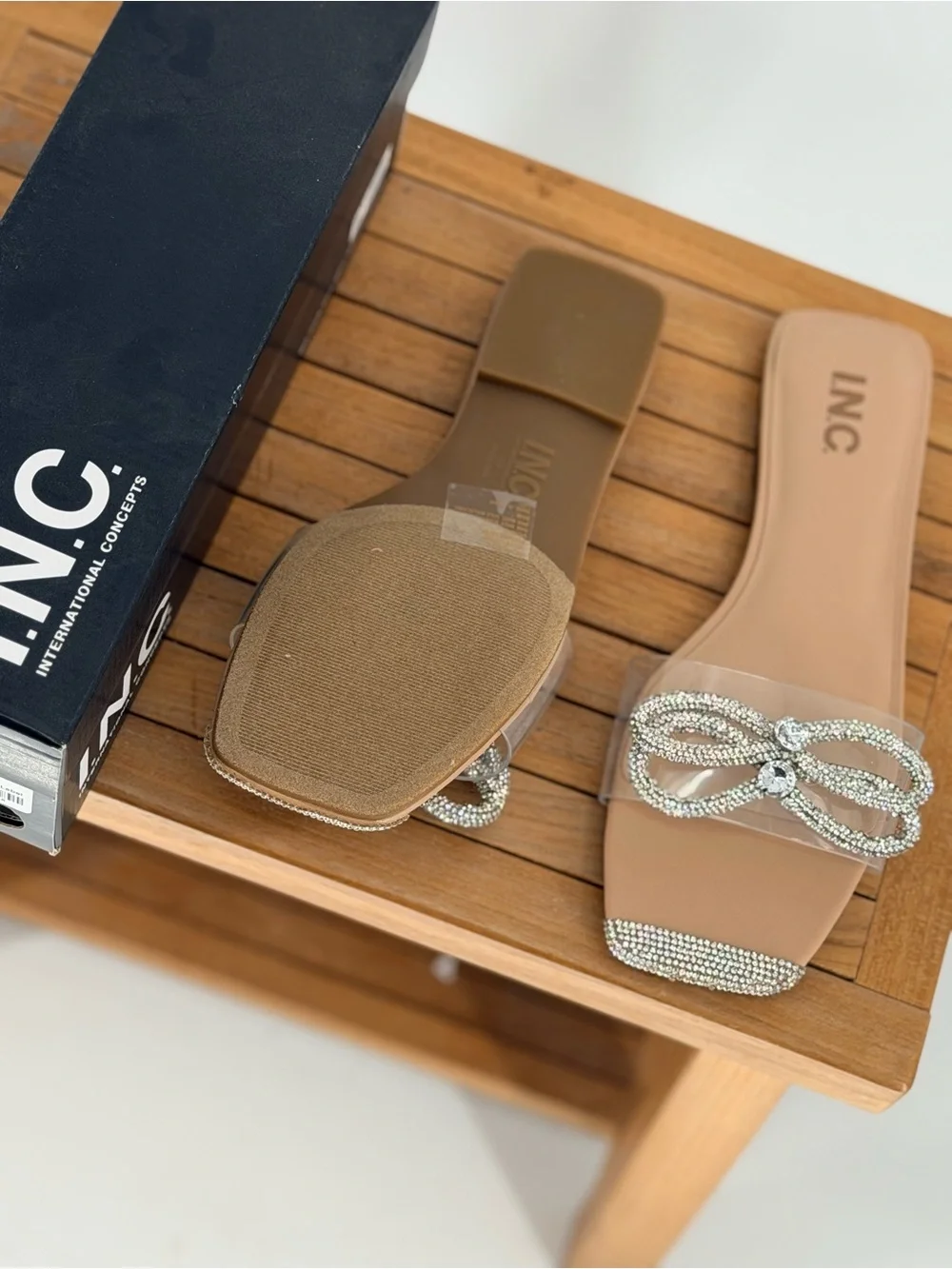 New women’s INC International Concepts Nude Crystal Slide Sandals size 9.5 M